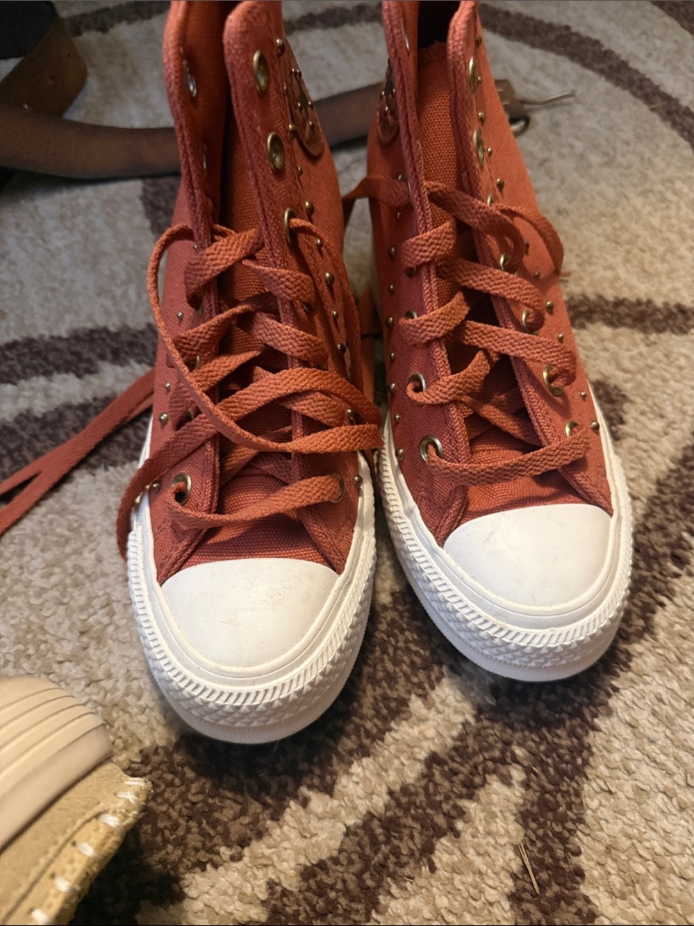 Converse High-Top Sneakers in Rust Orange and White